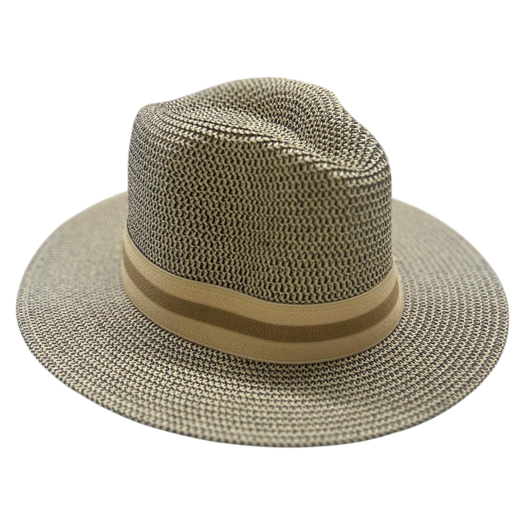 Nicky Adams men's woven Panama-style hat with wide brim and beige striped band – breathable summer sun hat for holidays, travel, and countrywear fashion.